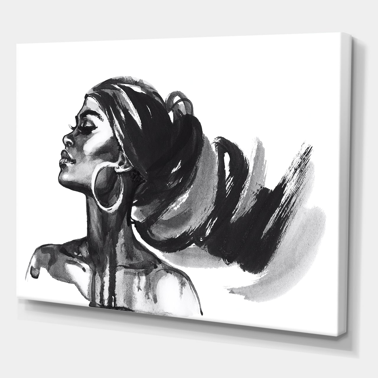 Designart - Monochrome Portrait of African American Woman IV - Modern Canvas Wall Art Print